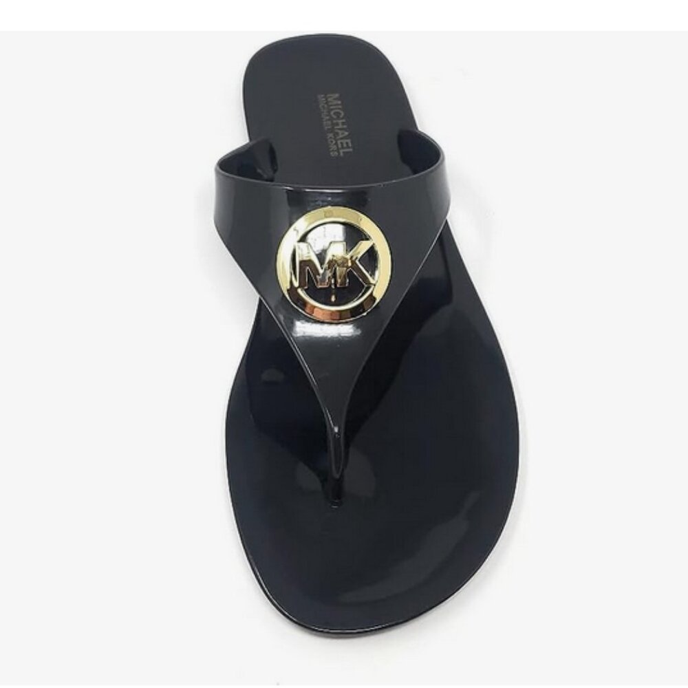 Michael Kors Jelly slides Black sandals Round MK logo Womens size 8 9 10 11